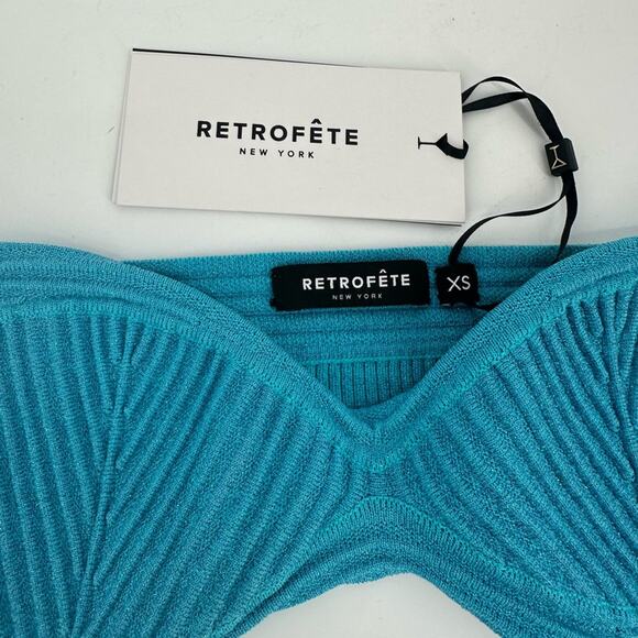Retrofete Capri Bandage Metallic Knit Strapless Bra Crop Top Blue XS NWT $175 - Picture 4 of 12